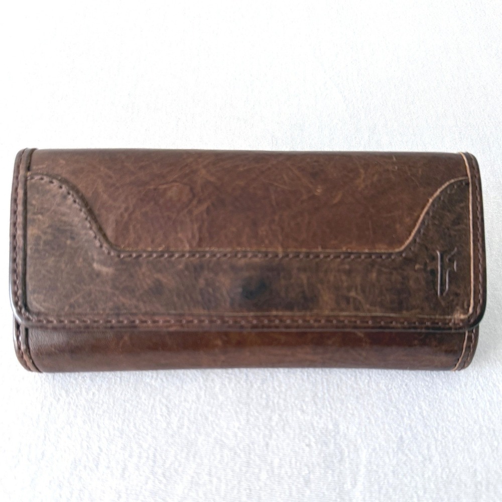 Frye Melissa Leather Wallet Womens Brown Trifold Clutch Distressed Western